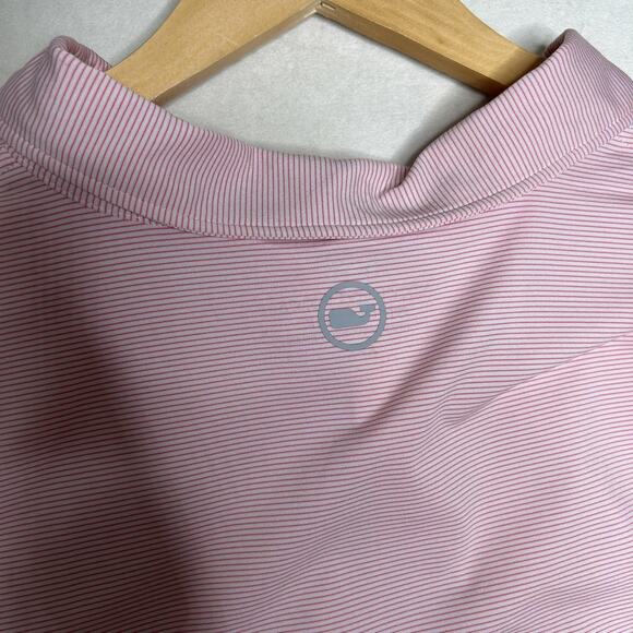 Vineyard Vines Polo Shirt Mens 2XL Pink Striped Performance Golf Whale Logo - Picture 7 of 8